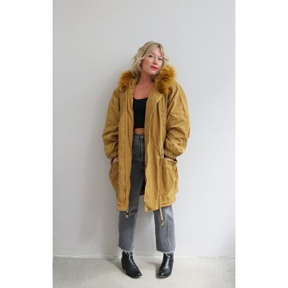 1980's Vintage John Weitz Chartreuse Fox Fur Parka Women's Medium to Large MD LG - Picture 10 of 10
